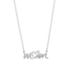 Sterling Silver CZ Heart "mom" Necklace 16” length + 2” extension